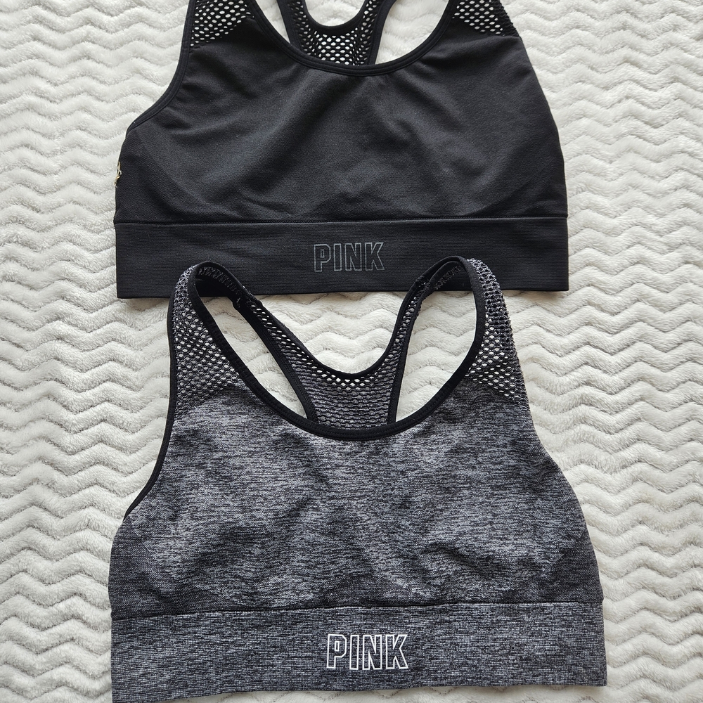 PINK Victoria's Secret Black and Heathered Gray Sports Bras